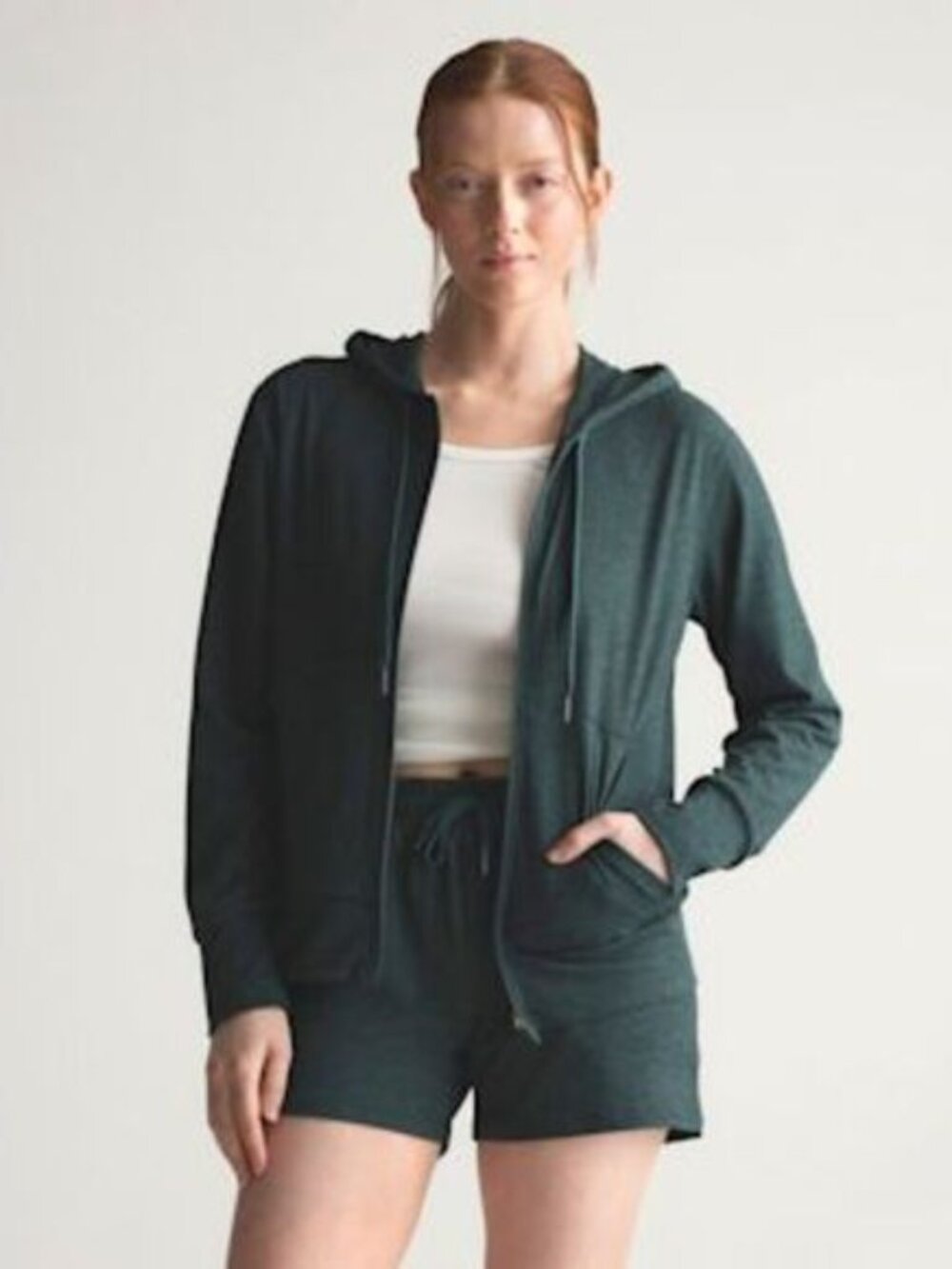 Quince Flowknit Full-Zip Hoodie Heather Green Medium NWOT